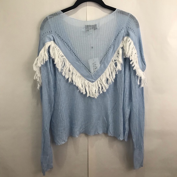 NEW Wildfox Waylon fringe trim v-neck sweater - Picture 5 of 5